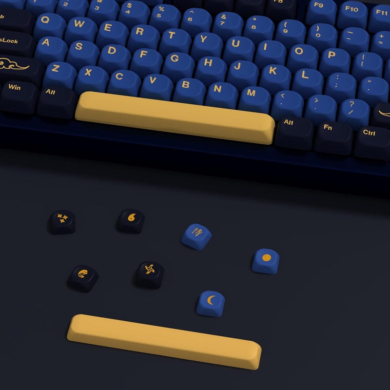 YMKPVR KBDiy Blue Samurai Keycaps 75 Percent KOA Profile,Five Sides Dye-Sublimation PBT Retro Custom Keyboard Keycap,131 Keys Cap Set for Cherry Gateron MX Switches Mechanical Keyboards - Image 4